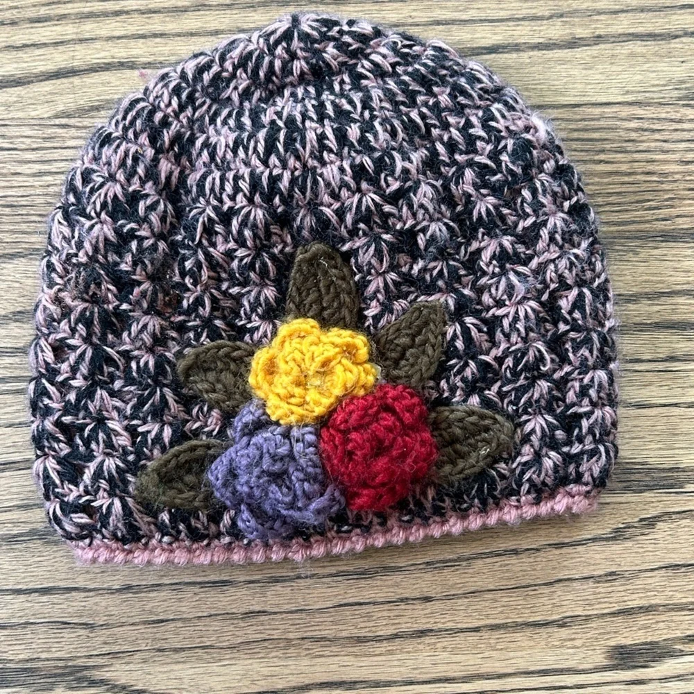 Toddler Crochet Beanie with Floral‎ Design